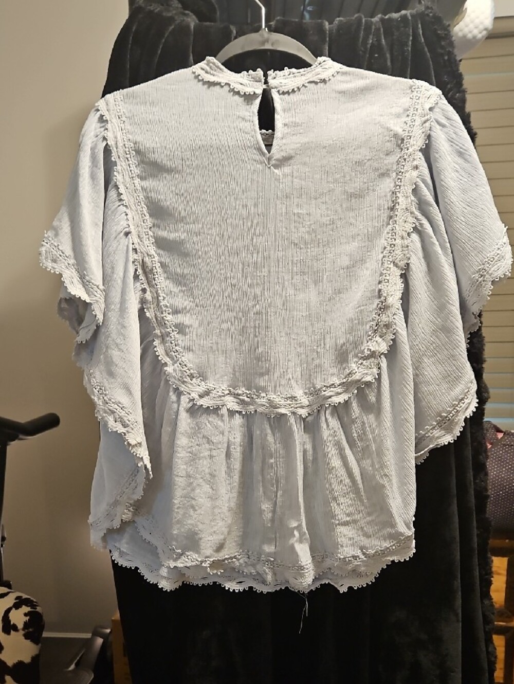 easel Light Blue Lace-Trim Peasant Blouse - Picture 6 of 6